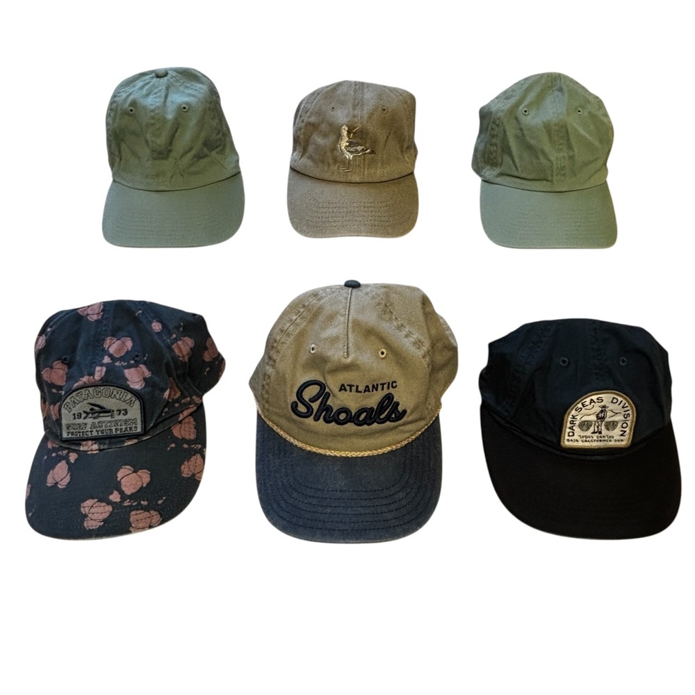 6pc Adult Cotton Baseball Hats Patagonia/Dark Seas/Ahead/More